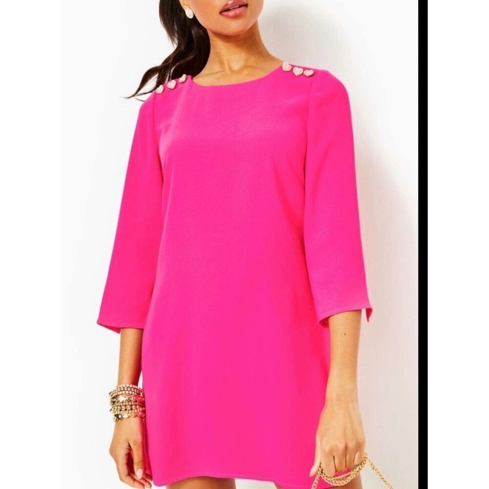 0001 Lilly Pulitzer Hot Pink Shift Dress with Heart Shoulder Buttons
